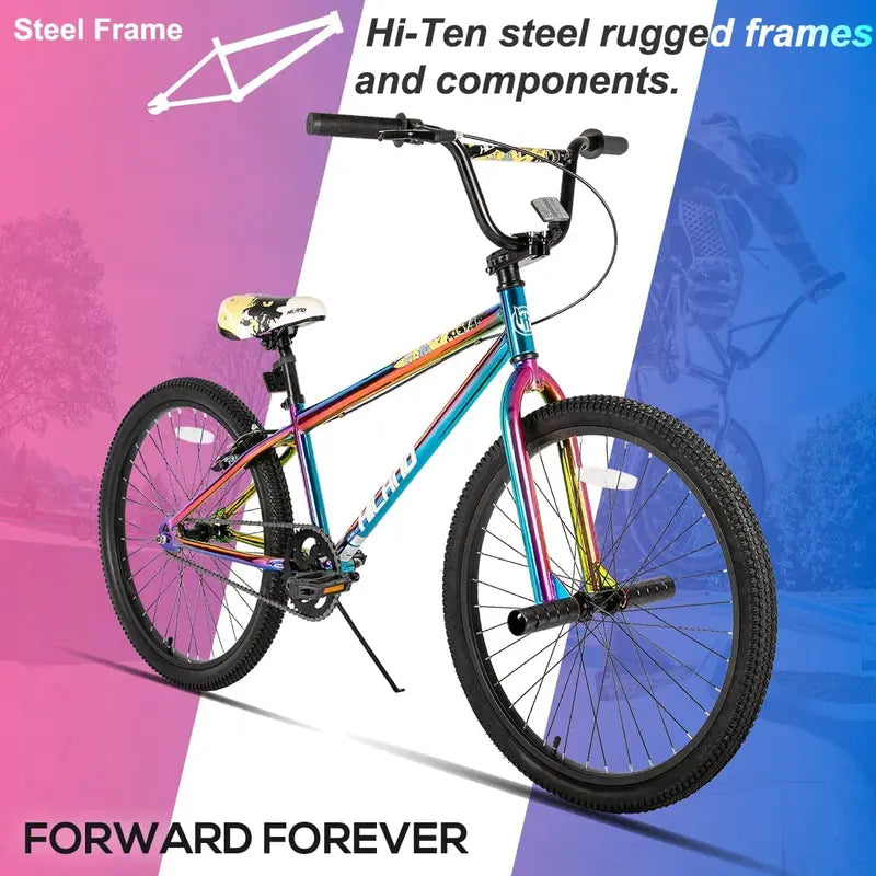 Hiland BMX Bike 24-26″ Hi-Ten Steel Frame, Youth & Adult, 2 Pegs, Multi-Color Options