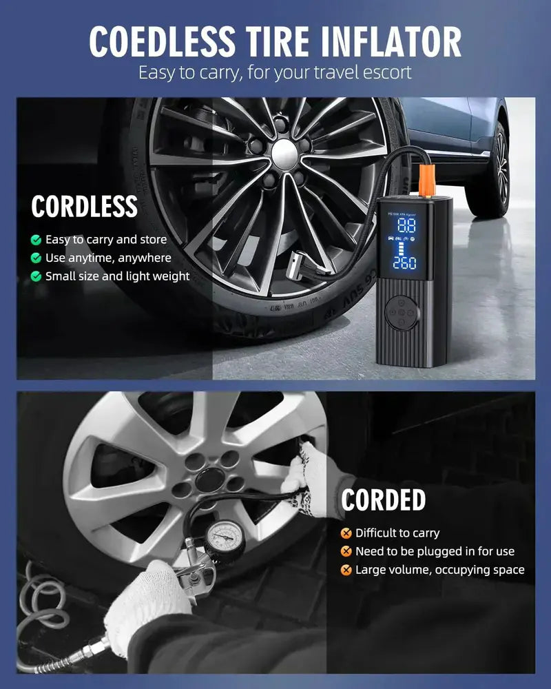 180 PSI Cordless Tire Inflator with LED Work Light and Auto-Shutoff Precision Gauge