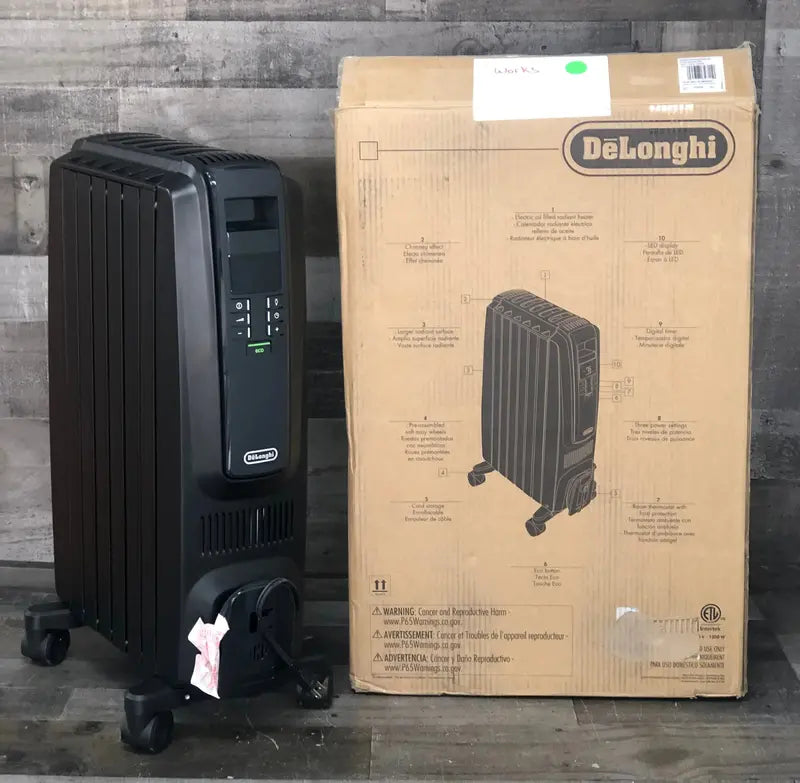 De’Longhi Dragon TRD40615EBKCA Oil-Filled Radiator Heater — 1500W Quiet Operation with Timer and Eco Mode