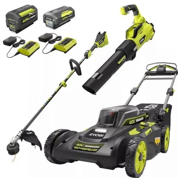RYOBI 40V Self-Propelled Lawn Mower  20-Inch Brushless Walk-Behind, Includes Two Batteries and Chargers