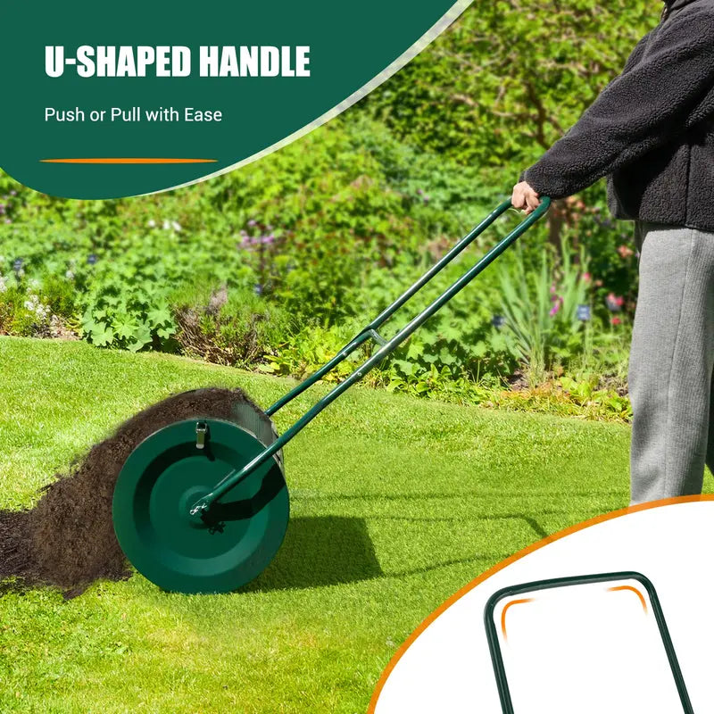 27-Inch Heavy-Duty Compost & Peat Moss Spreader with Metal Mesh Roller