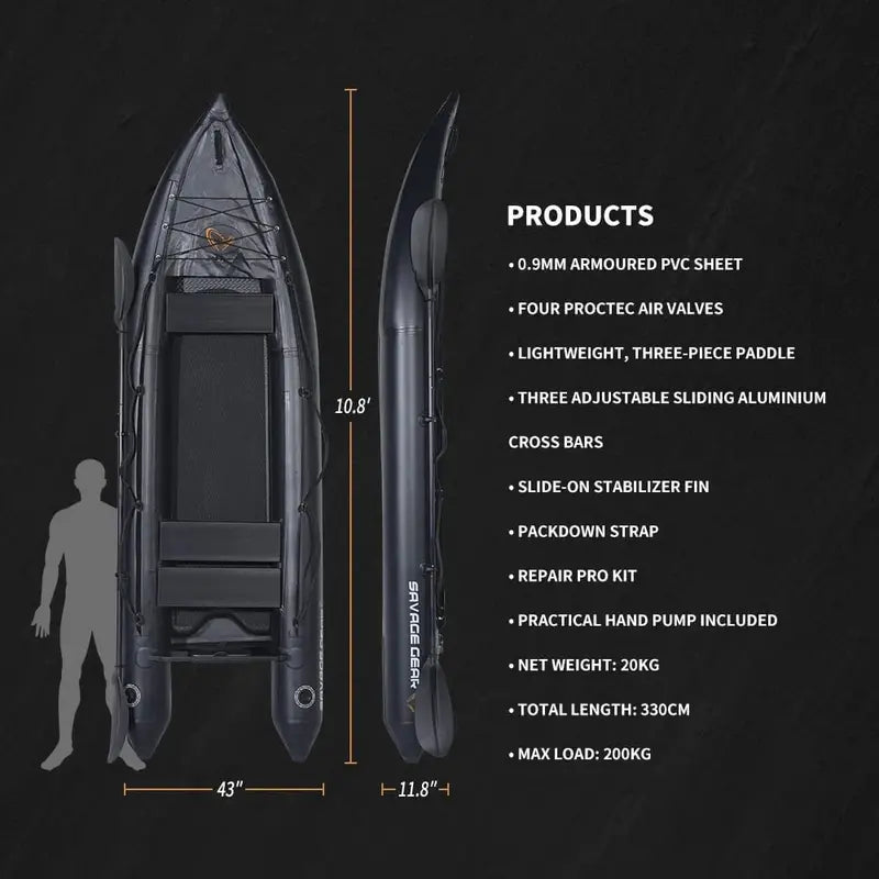 Durable 2-Person PVC Inflatable Kayak for Fishing with Aluminum Seats, Paddle & Repair Kit  130″x43″x11.8″