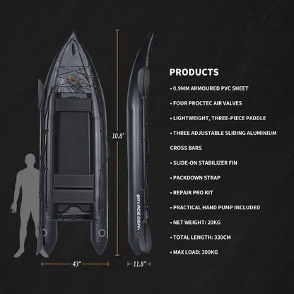 Durable 2-Person PVC Inflatable Kayak for Fishing with Aluminum Seats, Paddle & Repair Kit  130″x43″x11.8″