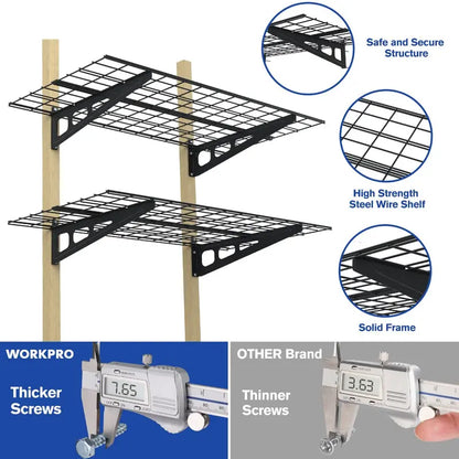 WORKPRO 2-Pack Wall-Mounted Garage Shelving  48″ x 24″, 400lb Total Capacity, Black Finish
