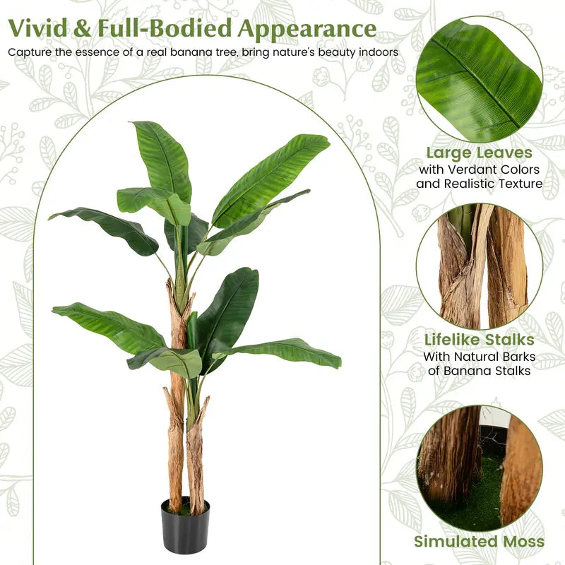 5.5-Foot Lifelike Artificial Banana Tree with Planter