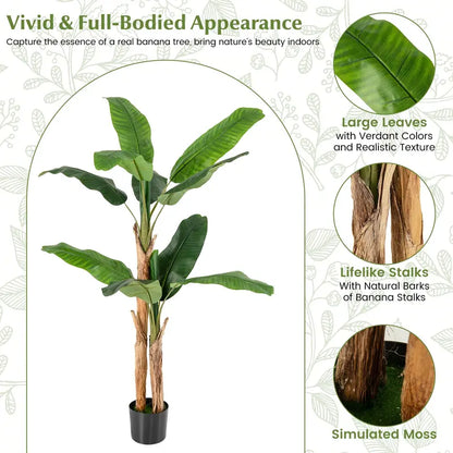 5.5-Foot Lifelike Artificial Banana Tree with Planter