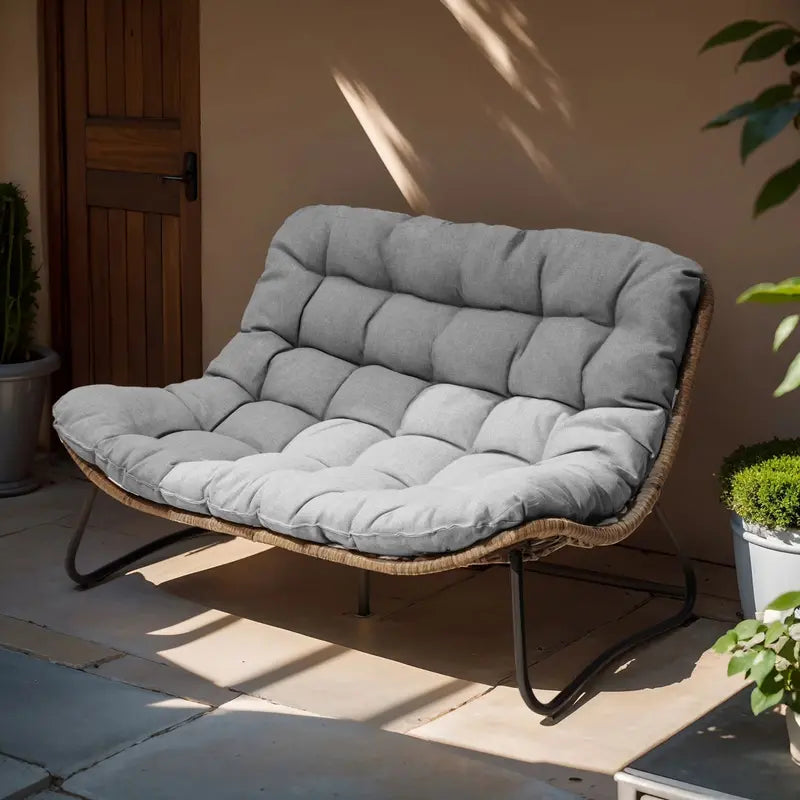 Crestlive All-Weather Outdoor Loveseat  Rattan Weave with Plush Cushions, Beige Patio Sofa
