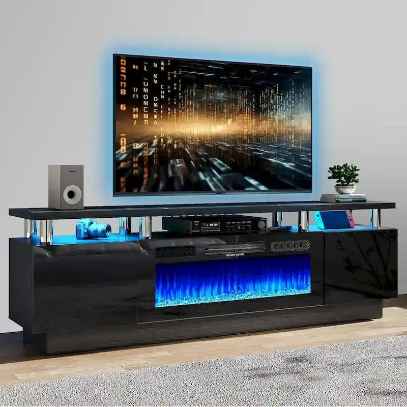 70-Inch TV Stand with Built-In 36-Inch Electric Fireplace & Customizable Shelving