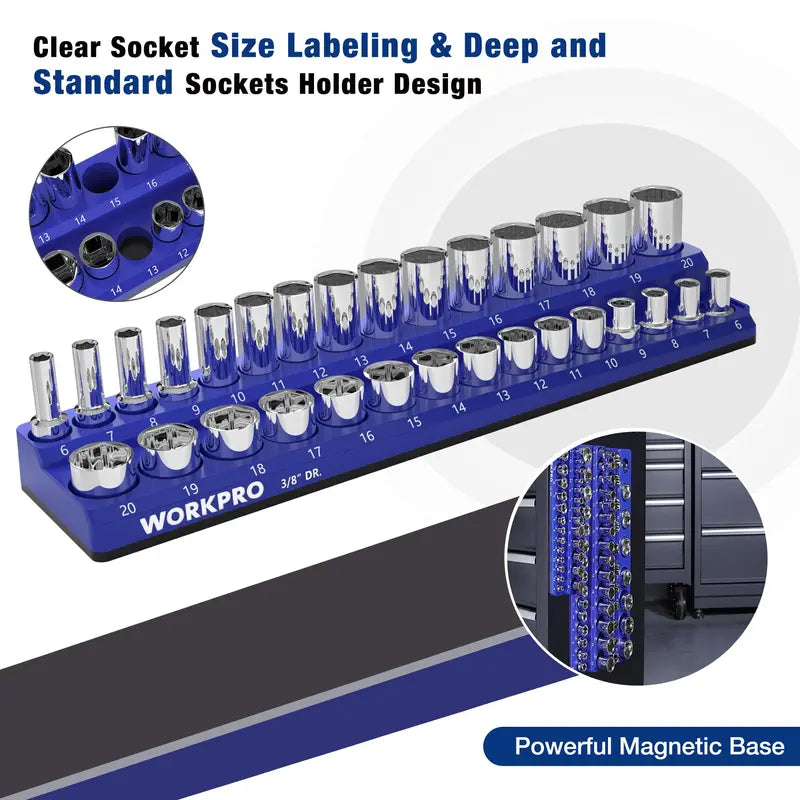 WORKPRO Magnetic Socket Organizer for 1/4″, 3/8″, and 1/2″ Drive  Metric & SAE Sizes (Sockets Not Included)