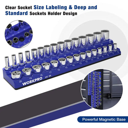 WORKPRO Magnetic Socket Organizer for 1/4″, 3/8″, and 1/2″ Drive  Metric & SAE Sizes (Sockets Not Included)