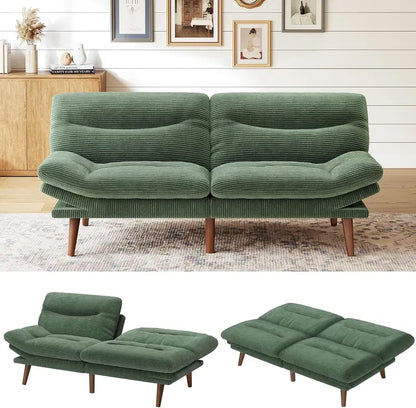 Adjustable Futon Sofa Bed  Convertible Lounge with Reclining Back & Armrests