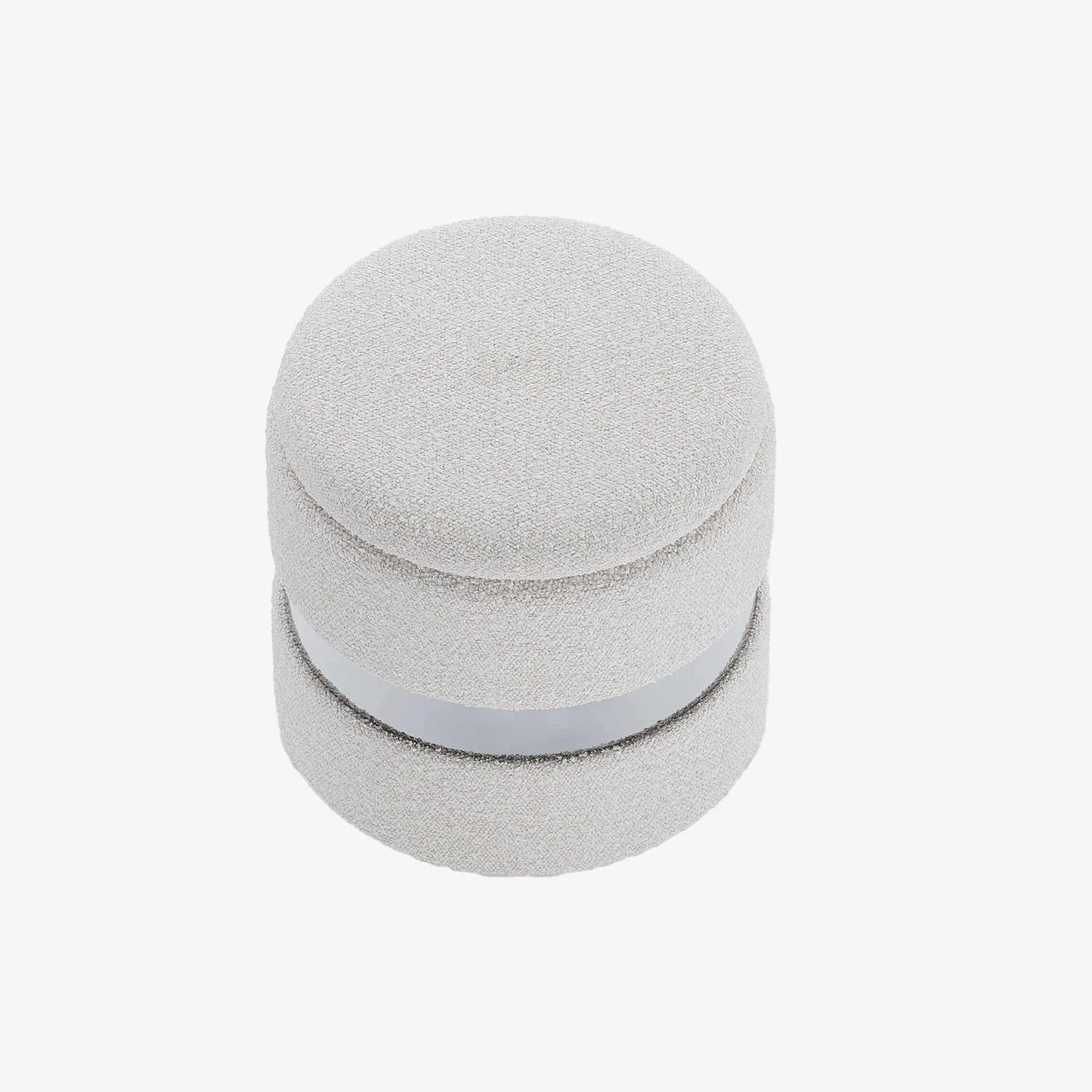 Pouf rond bouclette & métal argenté avec rangement