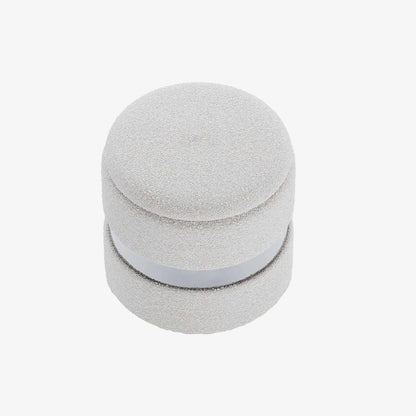 Pouf rond bouclette & métal argenté avec rangement
