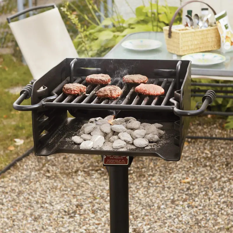 Pilot Rock Park-Style Steel Outdoor Charcoal BBQ Grill with Mounting Post  Black