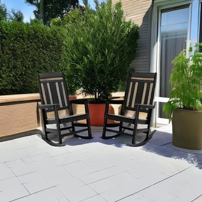 Heavy-Duty Outdoor Rocking Chair  350 lb Capacity, High-Back Poly Plastic Rocker, Smooth Rocking Motion, Indoor/Outdoor Use, Black Single Chair