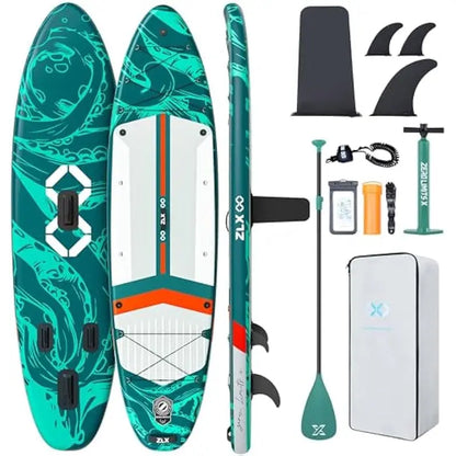 ZLX 11’6″ Extra-Wide Inflatable Stand-Up Paddle Board  Ultra-Stable SUP with Non-Slip Deck Pad