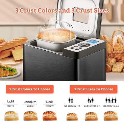 KBS 2LB Stainless Steel Bread Machine  19-in-1 Programmable Baker with Ceramic Pot and Three Loaf Sizes