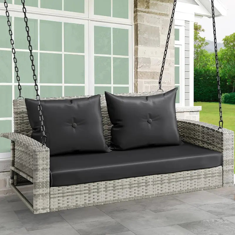 YITAHOME 3-Person Hanging Porch Swing  Wicker Outdoor Bench with Removable Cushions, Ideal for Patios, Balconies & Gardens (Brown)