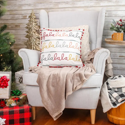 HGTV Home Falala Embroidered 18″ Multicolor Holiday Decor Pillow