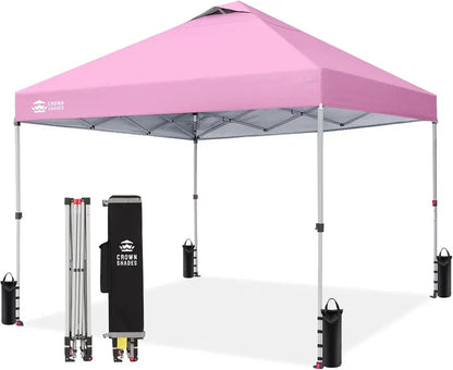 CROWN SHADES 10′ x 10′ Beach Canopy Tent: One-Push Deployment, Silver-Coated UV-Reflective Top, Three-Height Adjustment, and Sandbag Stability System