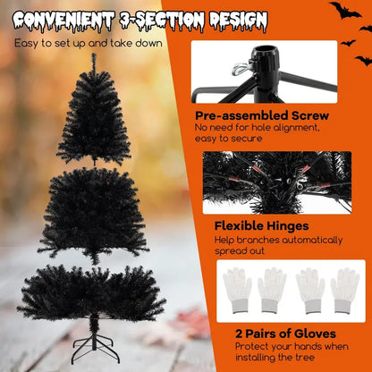 6-8 ft Black Pre-Lit Halloween Tree  Hinged Decorative Tree with 280500 Orange & Purple LED Lights