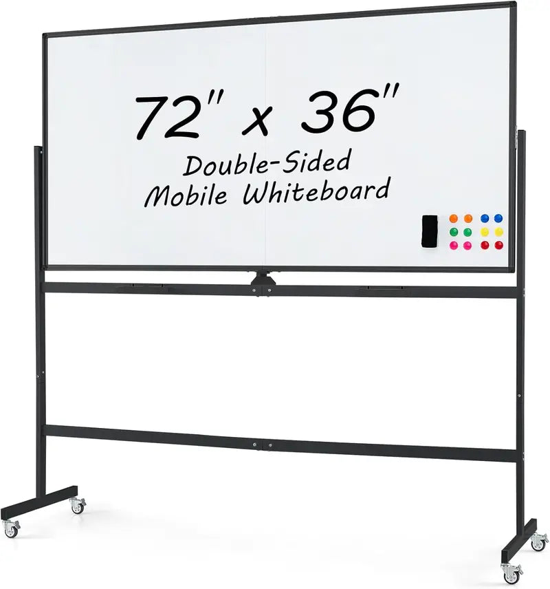 72″ x 36″ Rolling Dry-Erase Board — Double-Sided Magnetic Whiteboard on Sturdy Aluminum Stand