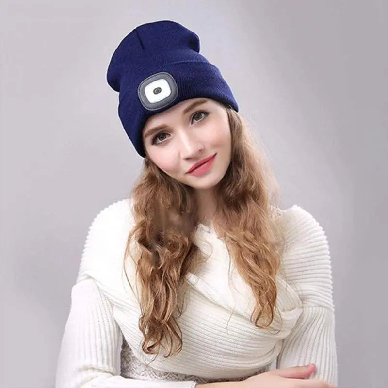 Adjustable LED Headlamp Beanie  Hands-Free Rechargeable Hat Light