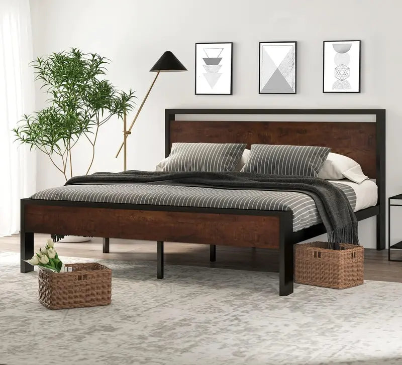 SHA CERLIN Full-Size Metal Platform Bed Frame ¡ª 14-Inch Low Profile with Wood Headboard &amp; Footboard