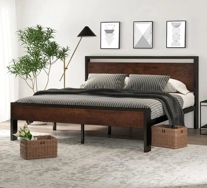 SHA CERLIN Full-Size Metal Platform Bed Frame ¡ª 14-Inch Low Profile with Wood Headboard &amp; Footboard