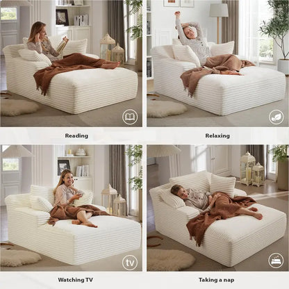 50-Inch Corduroy Reclining Sleeper Sofa with Extra-Deep Seat and Boneless Support