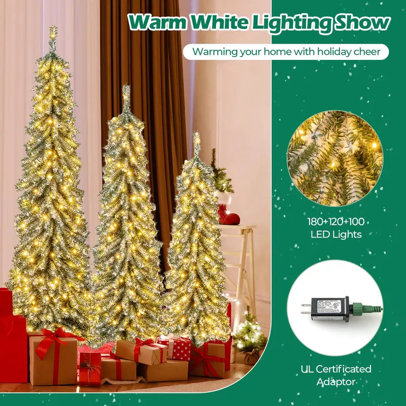Three-Piece Pre-Lit Artificial Christmas Tree Set (4-, 5-, and 6-Foot) with Cascading Branches