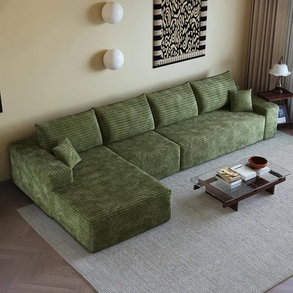 135″ Minimalist Corduroy Sectional  Compressed High-Density Foam Lounge Sofa with Anti-Slip Base