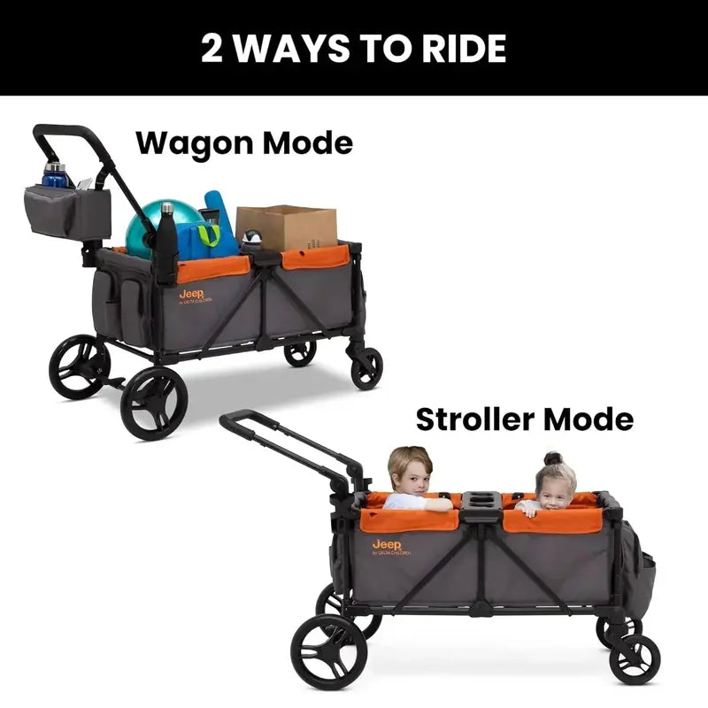 Delta Children Jeep Sport All-Terrain Stroller Wagon  Includes Canopy & Parent Organizer
