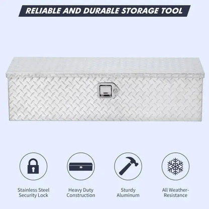 48″ Diamond Plate Truck Bed Toolbox  Silver Aluminum Storage Box with Internal Shelf