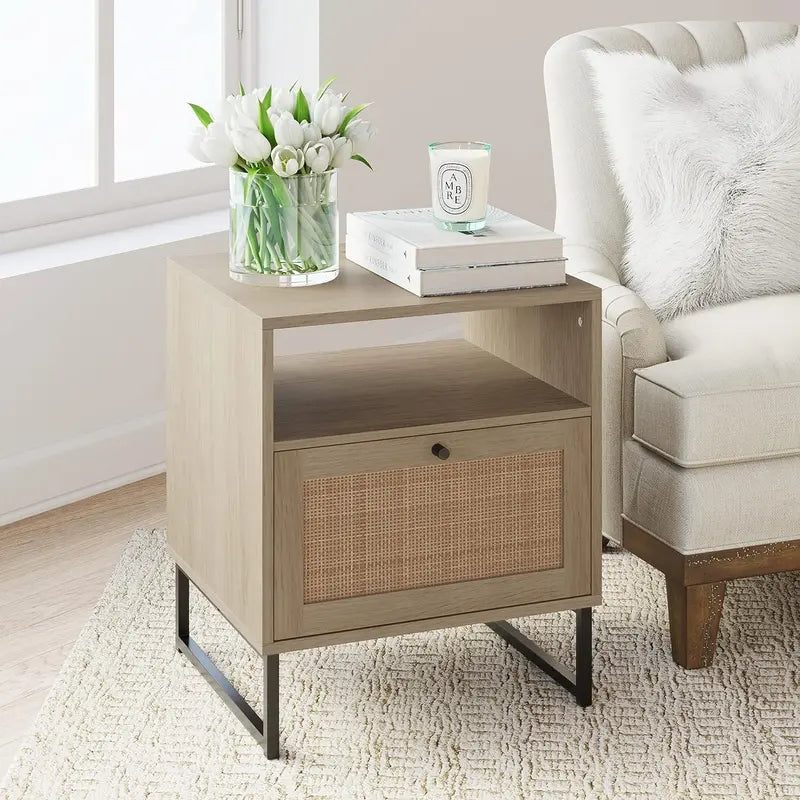 Nathan James Mina Side, End Table Wood Finish   Matte Accents with Storage