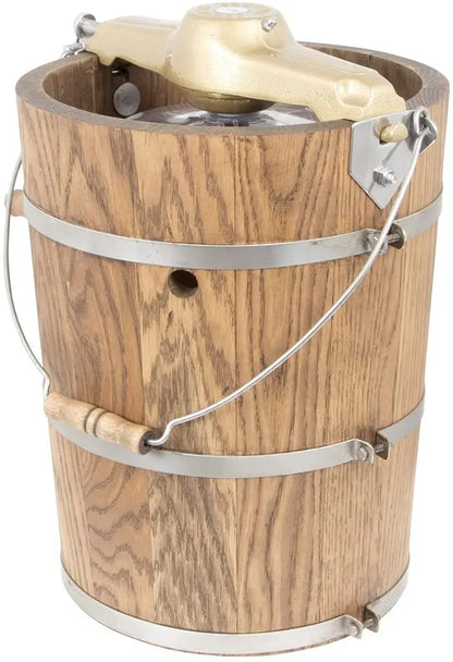 6-Quart Wooden-Tub Hand-Crank Ice Cream Maker  Classic Country-Style Frozen Dessert Maker