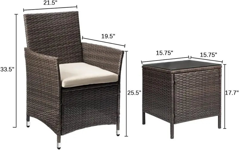 Devoko 3-Piece PE Rattan Patio Set  Brown and Beige Wicker Chairs with Matching Outdoor Table