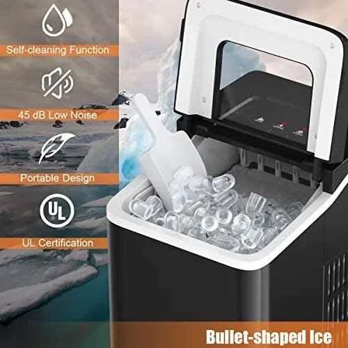 Compact Countertop Ice Maker  Bullet-Shaped Cubes Ready in Under 8 Minutes