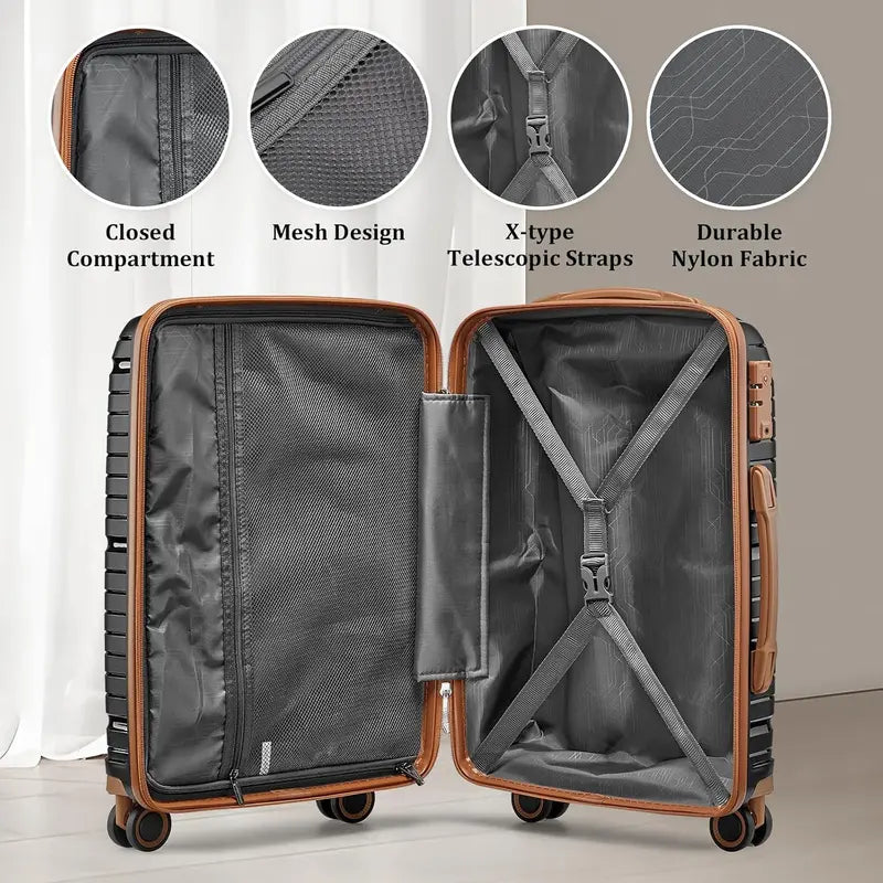 Lightweight 5-Piece PP Hardshell Carry-On Luggage Set  Dual Spinner Wheels & TSA Lock Travel Suitcases