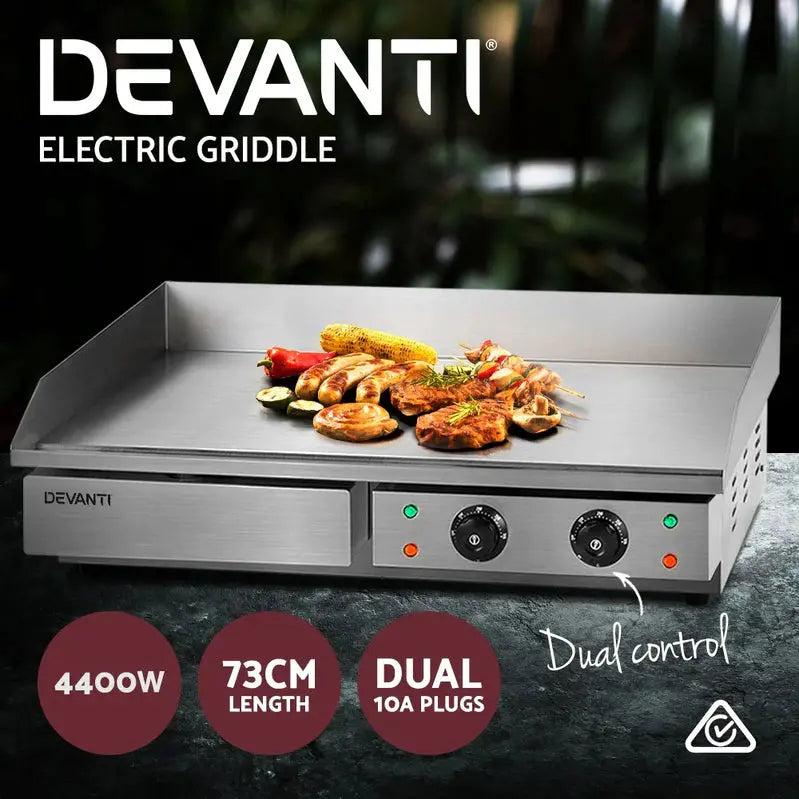 Devanti 73cm Commercial Electric Griddle  4400W BBQ Plate for High-Volume Cooking