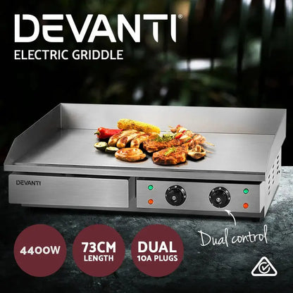 Devanti 73cm Commercial Electric Griddle  4400W BBQ Plate for High-Volume Cooking