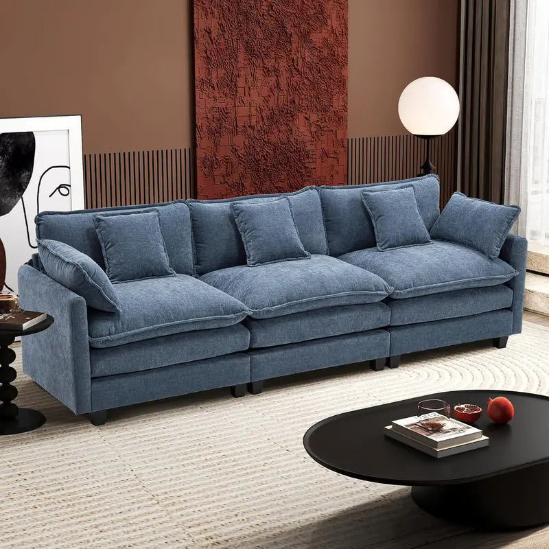 111.4-Inch L-Shaped Modular Cloud Sofa  Chenille 4-Seater with Ottoman & Deep Seat Design