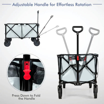 Collapsible Utility Wagon  Folding Cart with All-Terrain Wheels, Telescoping Handle, and Included Cover Bag