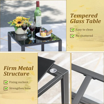 Devoko 3 Pieces Outdoor Plastic Bistro Set Patio Conversation Set with Cushion and Table, Black