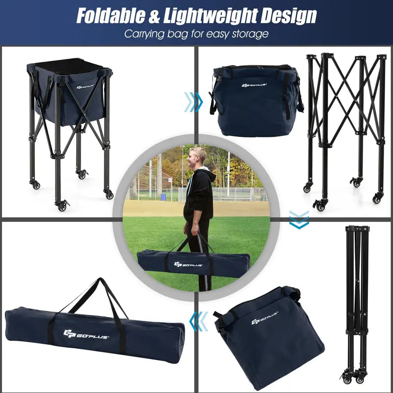 Lightweight Aluminum Tennis Ball Hopper, Collapsible 2-Tier Ball Collector