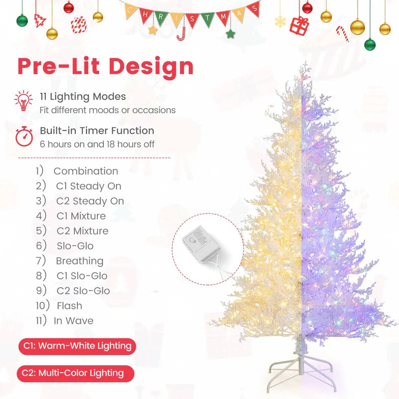 6-Foot Pre-Lit Artificial Christmas Tree with 300 Fairy Lights in Warm White and Multicolor