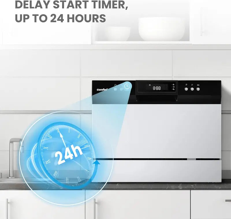 Compact Portable Dishwasher  ENERGY STAR Certified, 6-Place Setting, 8 Wash Cycles, Ideal for Dorms, RVs & Apartments