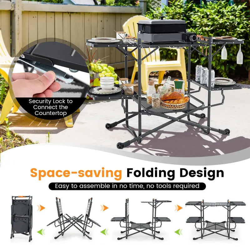 Folding Aluminum Camping Cooking Table  Compact Outdoor Grill and Prep Station