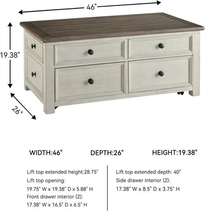Ashley Bolanburg Lift-Top Coffee Table with Storage Drawers  Antique Cream and Brown Finish