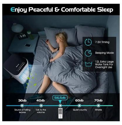 Portable Evaporative Air Cooler with LED Display, 12L Tank, 4 Ice Packs & 7.5-Hour Timer  Bladeless Design for Bedrooms and Living Spaces